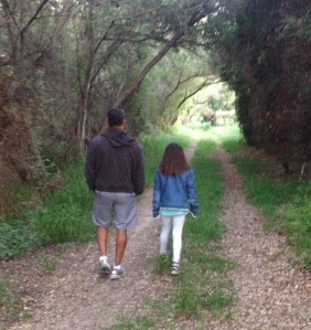 Taking a walk with Rene and Isa at dusk on Easter Sunday.